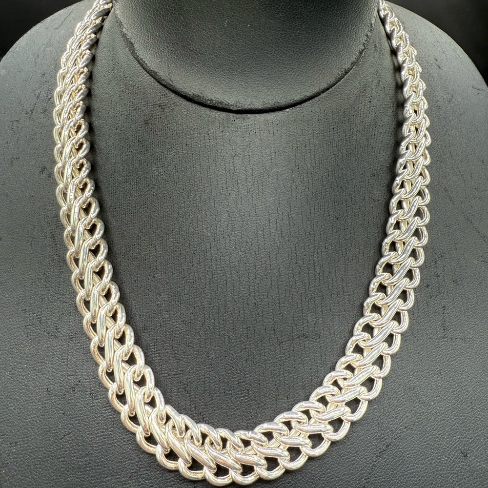Heavy Solid Sterling Silver Double Curb Chain Nec… - image 1